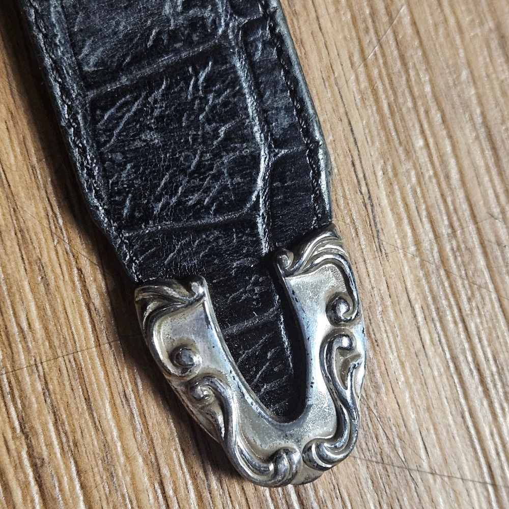 Vintage 1993 Brighton Concho Croc Embossed Leather Belt M Buckle Western 42203 - Picture 7 of 11